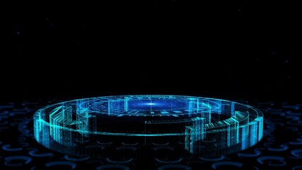 Wall Mural - Futuristic Digital Interface with Glowing Blue Holographic Circular Design