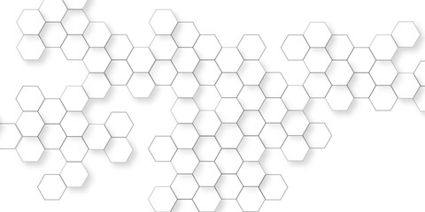 Canvas Print - Minimalist hexagon display with round platform white hexagon pattern background, honeycomb white mosaic cell web light and shadow texture design, elegant pattern of modern hexagon tiles.