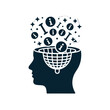© Sajjad - Information overload concept, a head silhouette with data filtering into the mind