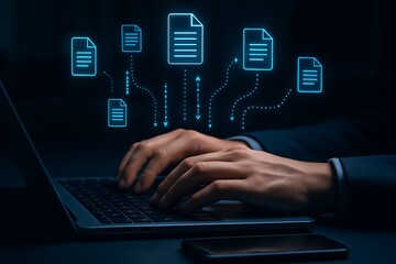 Businessman using a laptop for efficient document management system