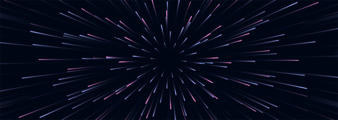 Wall Mural - Fast movement hyper speed dark blue abstract background with blue and pink speed lights. Dynamic motion lines futuristic wide banner. Vector illustration