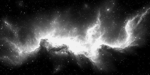 Wall Mural - black and white cosmic clouds illuminated by starlight