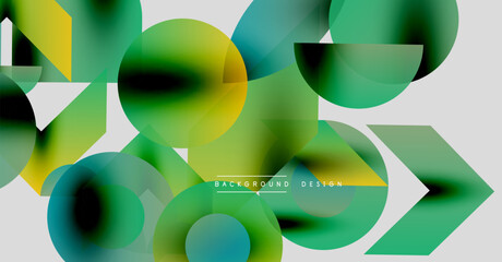 Wall Mural - Abstract colorful shapes overlap. Green, yellow, blue hues blend creating dynamic visual effect. Modern design element.