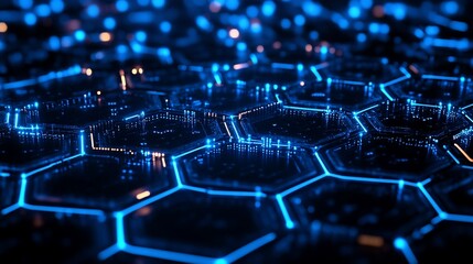 Abstract digital hexagon network glowing blue
