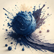 © Iram - Dynamic high contrast abstract composition with blue splashes and textured orb illustration