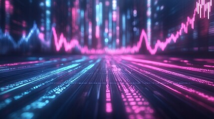 Abstract visualization of data, featuring bright, vibrant pinks and blues
