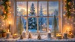 © JAHANARA - Photo of cozy christmas window view with snowcovered pine trees and festive candlelight decorations, creating a warm and inviting holiday atmosphere