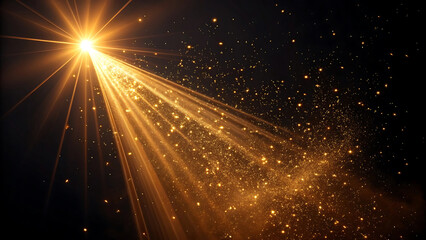 Wall Mural - Bright golden spotlight illuminating a shower of sparks against a dark background