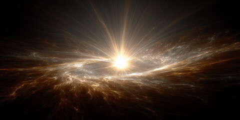 Wall Mural - glowing golden light rays bursting from dark center background