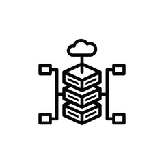 Black Data Server Icon with Cloud Storage on White