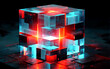 © fanjianhua - Glowing Transparent Cube with Red and Blue Lights