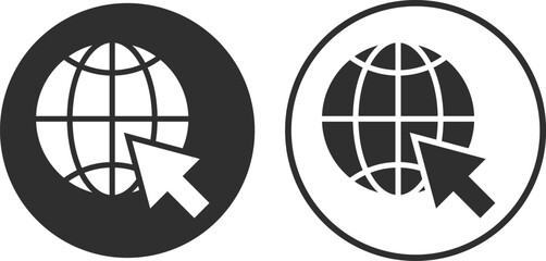 world web with cursor icon. Globe with mouse cursor symbol. Worldwide with computer cursor sign  