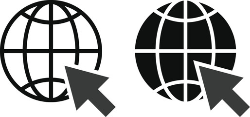 world web with cursor icon. Globe with mouse cursor symbol. Worldwide with computer cursor sign  