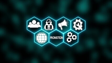 A Power button in German on a futuristic display. Technology and network concept. abstract wave technology background. with colorful light digital effect corporate concept.