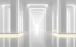 © fanjianhua - Modern Bright Corridor with White Columns and Neon Lights