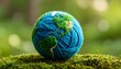 © Gelas - Earth globe made of yarn, resting on moss