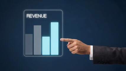 Wall Mural - A business hand is pointing on revenue charts on a clean, modern digital interface, symbolizing growth. A visual representation of financial progress and statistical analysis. 