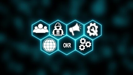 A Power button in German on a futuristic display. Technology and network concept. abstract wave technology background. with colorful light digital effect corporate concept.