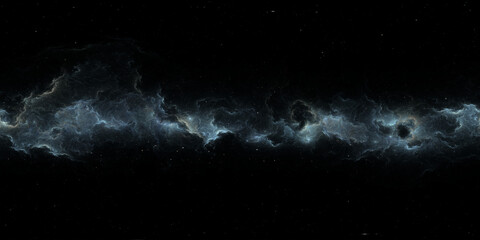 Wall Mural - 360 degree space nebula. Giant interstellar cloud with stars, equirectangular projection, environment map. Spherical panorama. 3D rendering, Fractal image