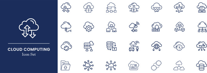 Cloud Computing Line Art Vector Icon - Minimalist Cloud Storage, Security, Networking, DevOps & AI Icon Pack