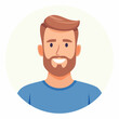 © subhan - A cheerful bearded man with short brown hair, wearing a blue t-shirt, smiling in a circular portrait illustration, representing a friendly and approachable individual in digital media