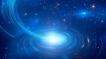 Wall Mural - Luminous blue spiral galaxy with swirling energy center surrounded by starry cosmic background. Radial light streams create dynamic motion through celestial space