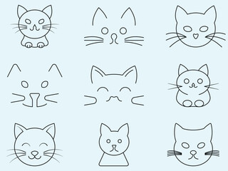 Naklejka na meble minimalist cat and kitten faces. editable stroke, linear feline character, simple linear icons for logo, web, or app design