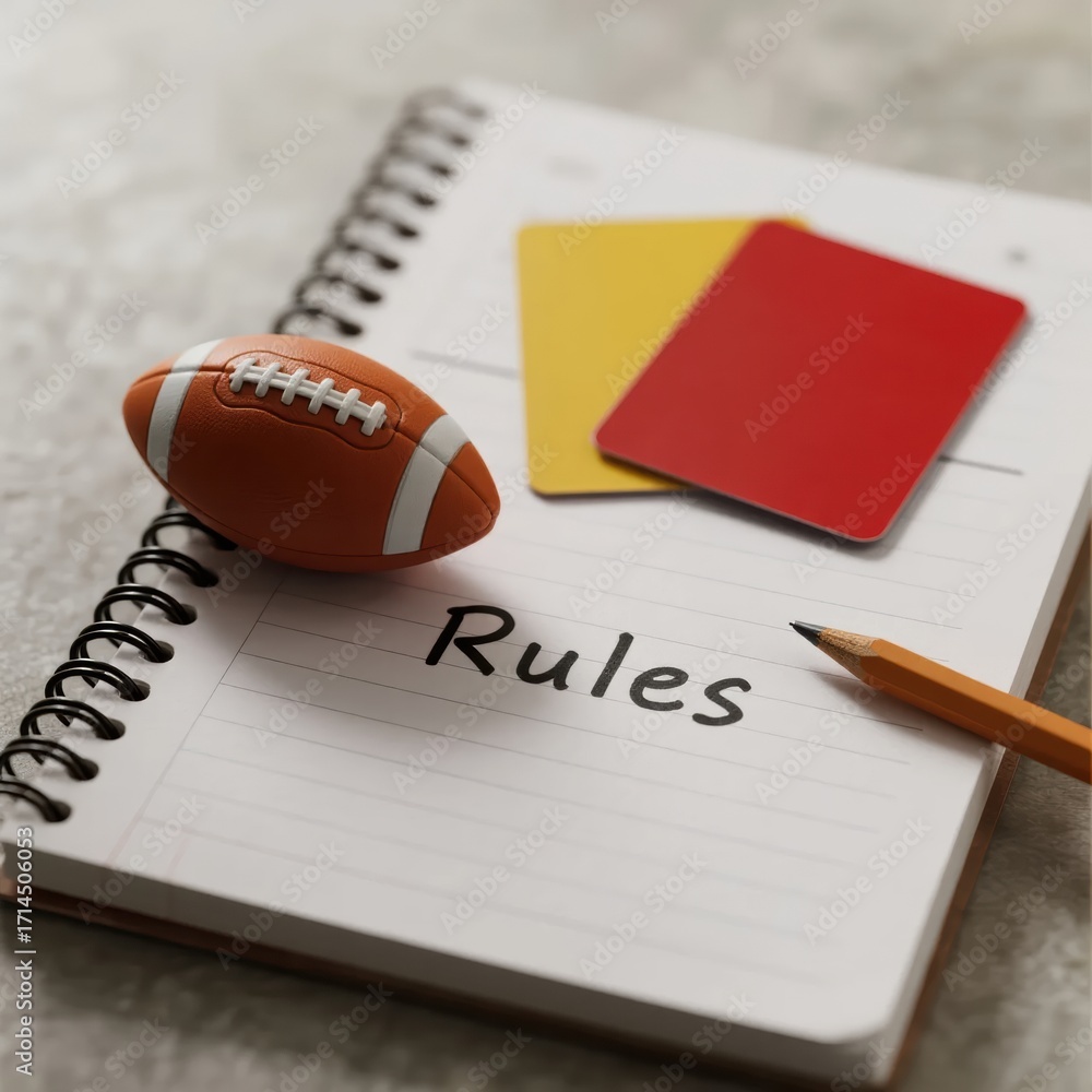 American Football Rules and Regulations Notebook with Yellow and Red ...