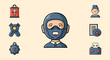 © Nknita - Cute cartoon icon set of a professional car racing driver and team. Editable vector illustrations of a racer character, pit crew, and motorsport equipment for web and print.