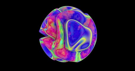 Abstract psychedelic wavy sphere. Seamless animation loop. 3D animation. Ideal for uses as a cool background for titles, videos, animations, presentation, advertisement	