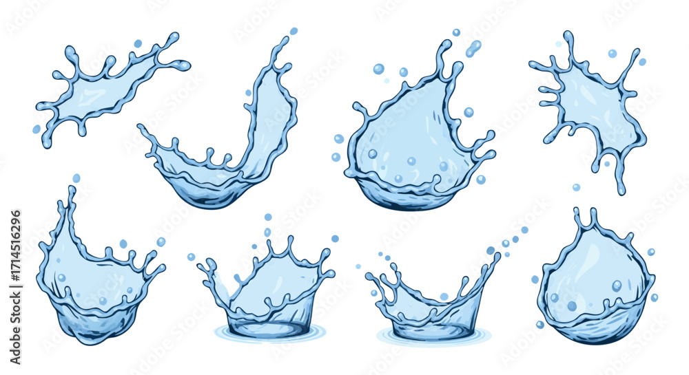 A set of water splash special effects (FX) sprites in a retro pixel art ...