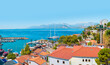 Aerial view of Antalya old town or harbour (Kaleici), Bay with ships and boats in summer - Antalya, Turkey 