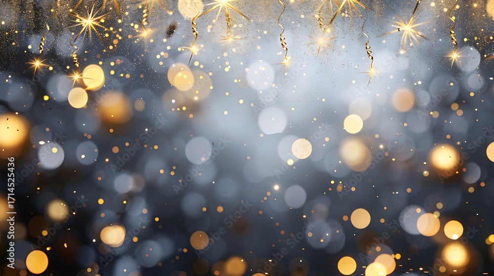 ภาพถ่าย Stock Festive Background with Golden Bokeh Lights and ...