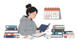 © Maureen - Student focused on studying with books and calendar for exam preparation and time management vector illustration