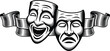 © Frd Art - Black and white theatrical comedy and tragedy masks with ribbon, dramatic emotion vector, performing arts symbol, stage illustration design