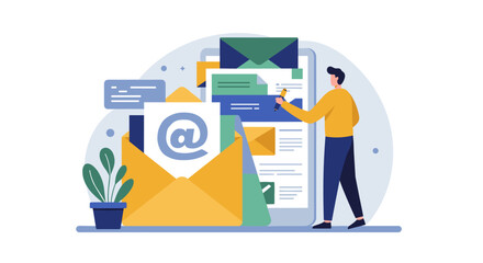 Email communication concept with person checking messages on smartphone