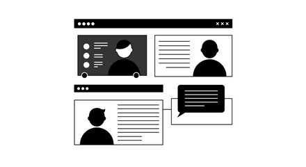 Monochrome user interface elements with silhouette avatars for web design