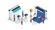 © Maureen - Modern isometric film set with crew and equipment in studio scene