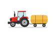 © Yana - Red tractor pulling a hay bale on a white background