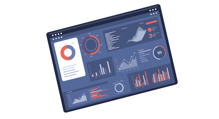 Interactive dashboard design with data charts and graphs in dark mode