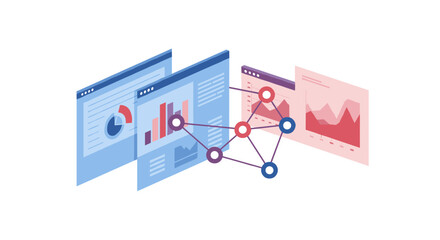 Data analysis concept with interactive graphs and charts in modern flat design