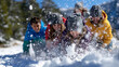 © Zenturio Designs - Energetic family snowball fight winter outdoor activity mountain snow