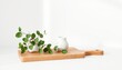 © MD. ALI - Minimalist still life with white ceramic vase and green eucalyptus branches on a wooden cutting board