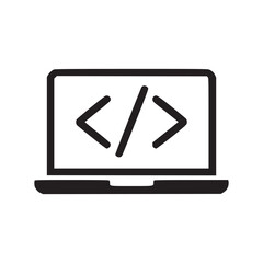 Vector art of laptop with coding symbol on screen icon of software development, programming, and web design modern design for websites, apps, and presentations vector illustration