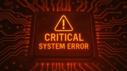 Close-up of a circuit board displaying a critical system error message. Represents technology issues and cybersecurity concerns.