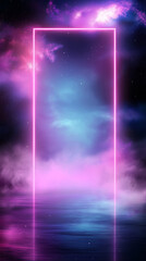 Wall Mural - An abstract background with brightly colored neon frame. 