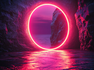 Wall Mural - An abstract background with brightly colored neon frame. 