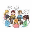 © muhammad - A diverse group of young students sit around a table learning arithmetic with abacuses.