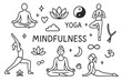 © Valentyna - Mindfulness Doodle Set. Mindfulness and yoga doodle set: hand drawn icons of poses and symbols isolated transparent background