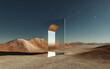© fanjianhua - Reflective arch structure in desert landscape under clear sky